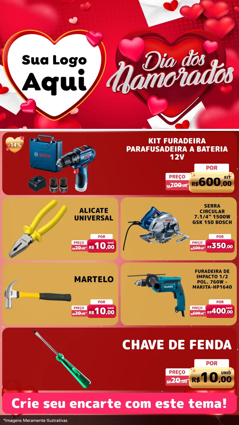 Modelo de TV para TV Vertical com o tema Dia Dos Namorados para Maquinas e Ferramentas