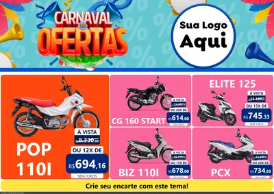 Modelo de Encarte para Encarte A4 Horizontal com o tema Carnaval de Ofertas para Concessionaria de Motos