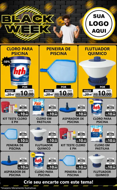 Modelo de Encarte para Encarte Grande com o tema Black Week para Produtos para Piscina