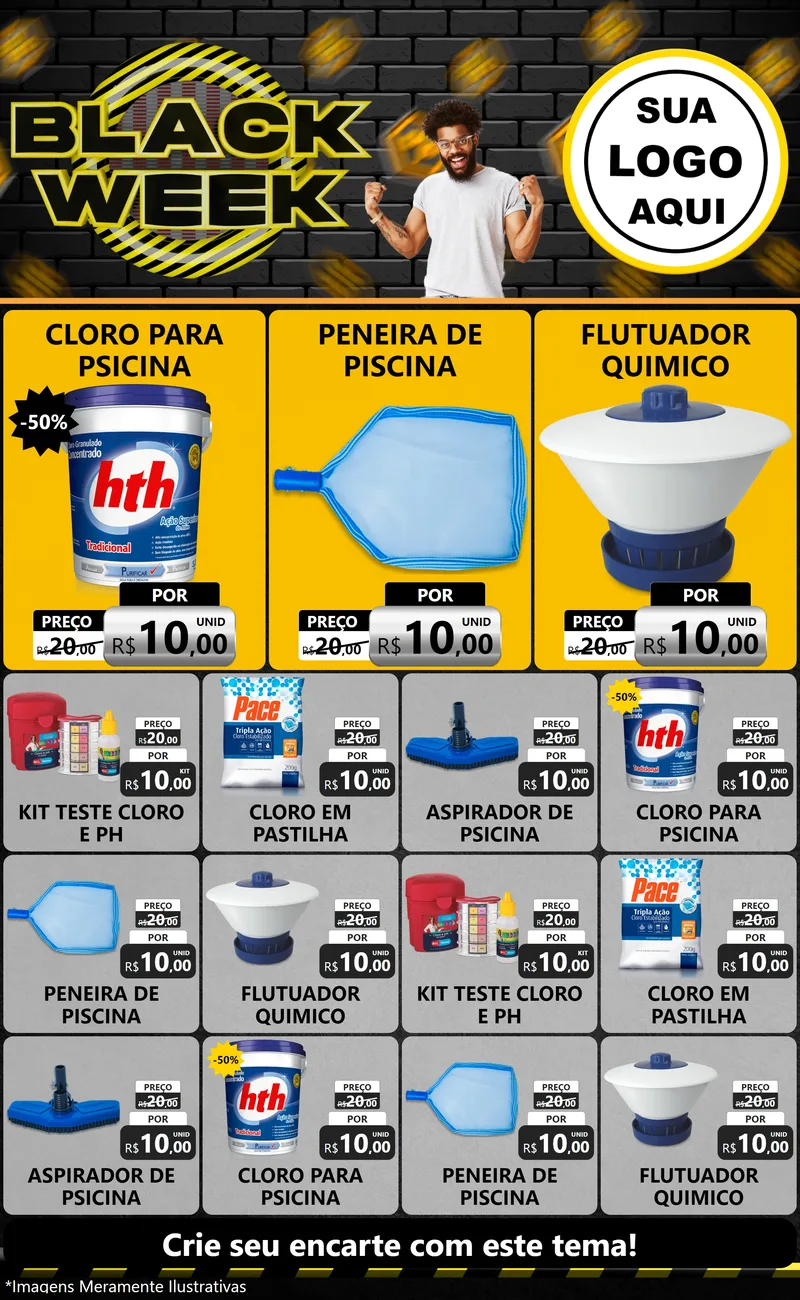 Modelo de Encarte para Encarte Grande com o tema Black Week para Produtos para Piscina