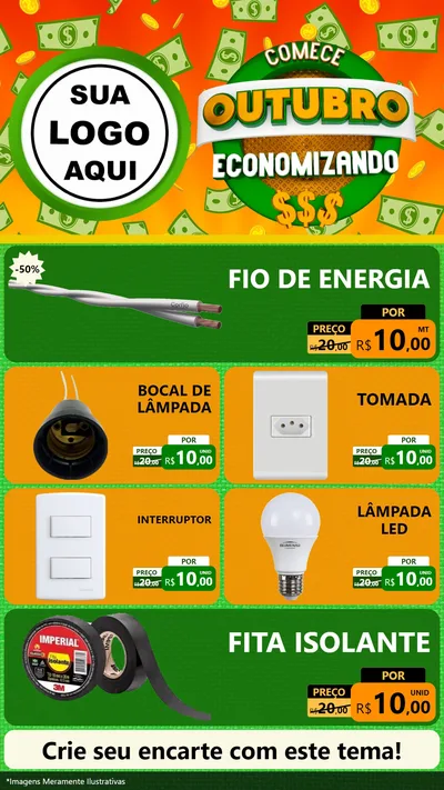 Modelo de TV para TV Vertical com o tema Comece Outubro Economizando para Materiais Elétricos