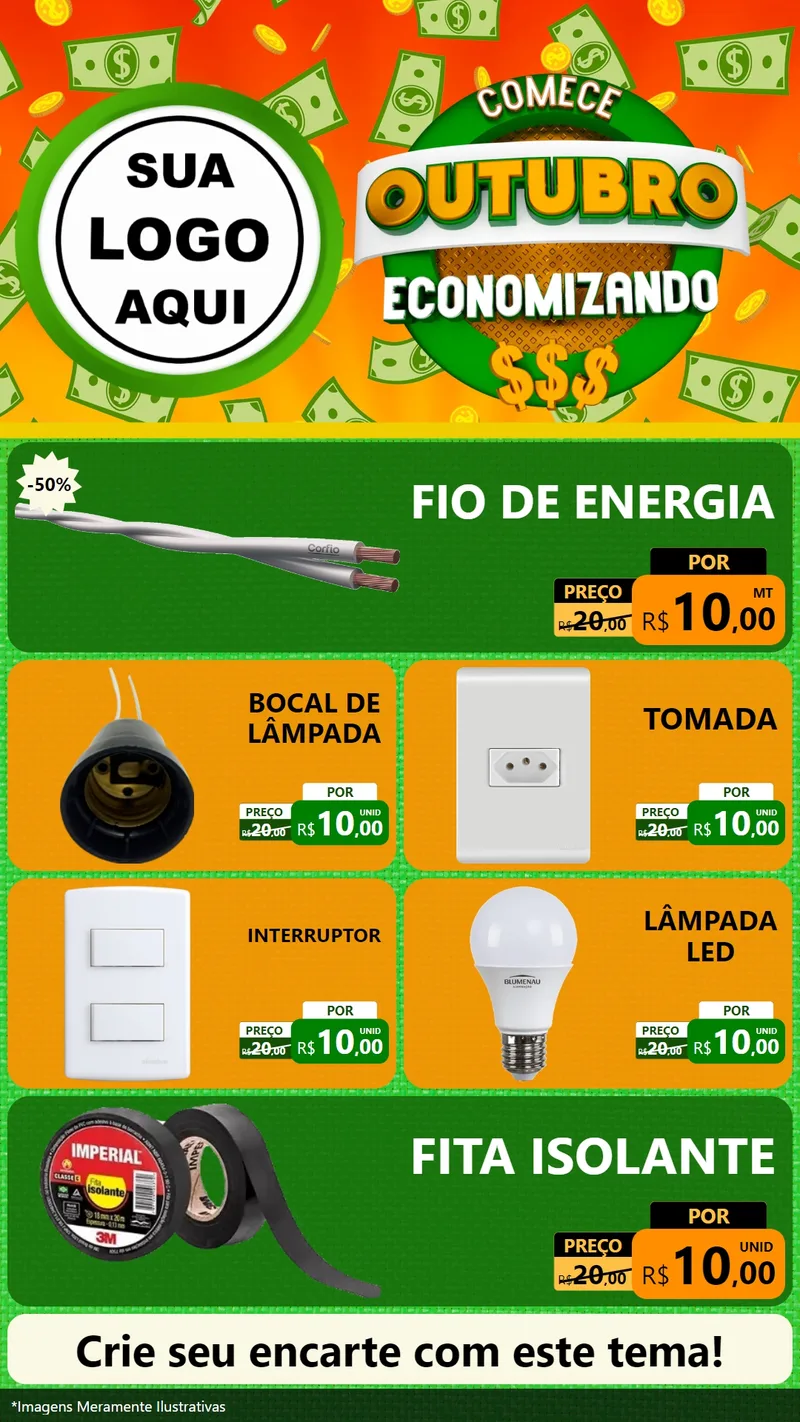 Modelo de TV para TV Vertical com o tema Comece Outubro Economizando para Materiais Elétricos