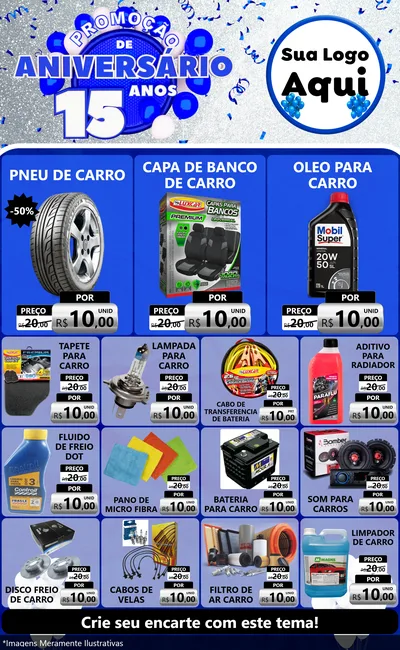 Modelo de Encarte para Encarte Grande com o tema Promoção de Aniversário - 15 Anos para Auto peças