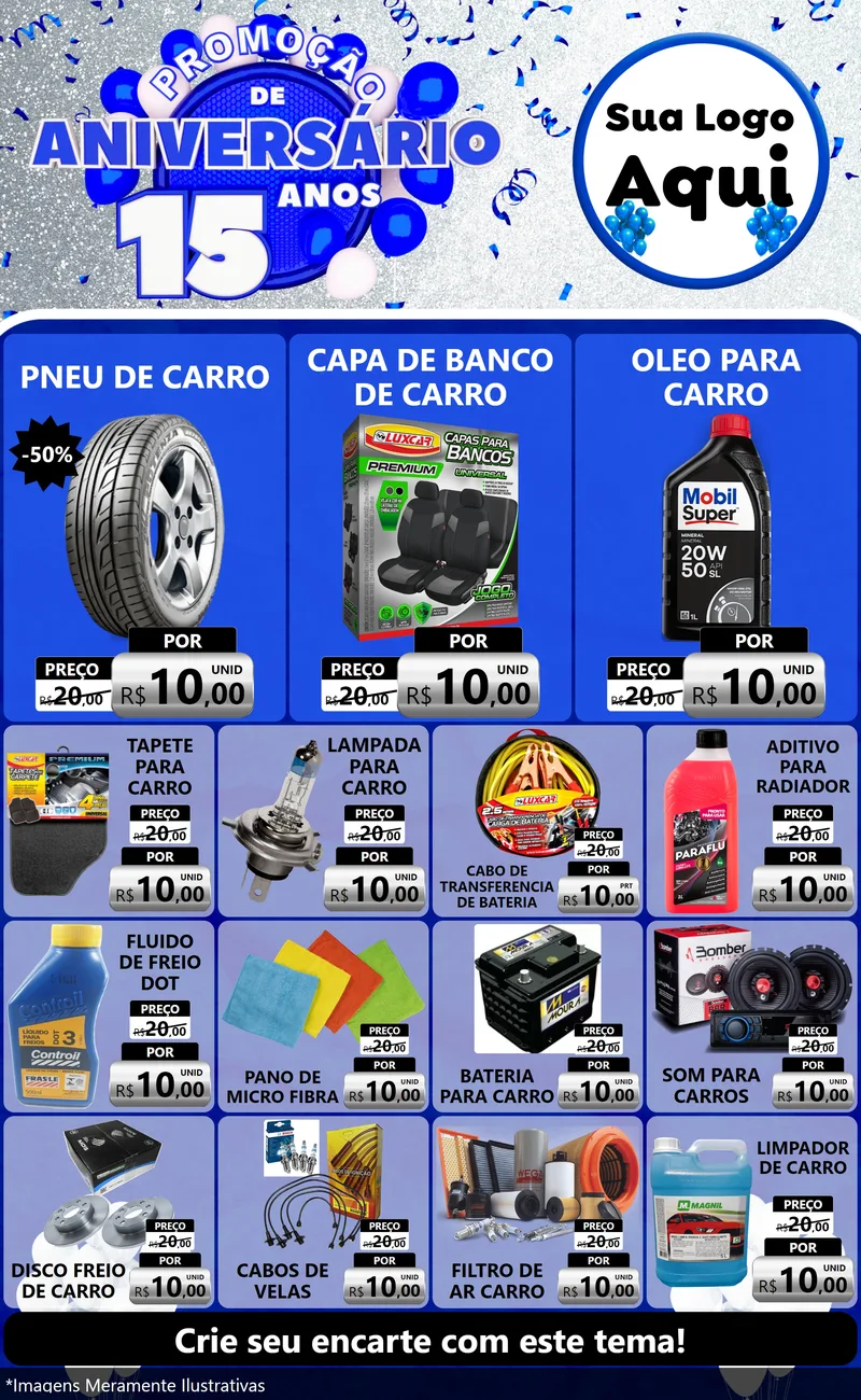 Modelo de Encarte para Encarte Grande com o tema Promoção de Aniversário - 15 Anos para Auto peças