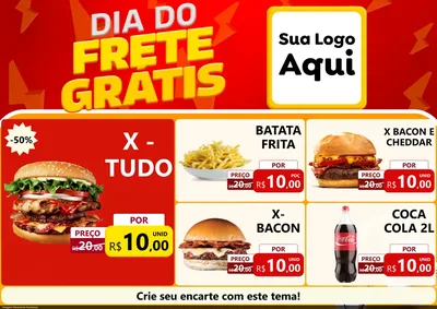 Modelo de Encarte para Encarte A4 Horizontal com o tema Dia do Frete Grátis para Hamburgueria