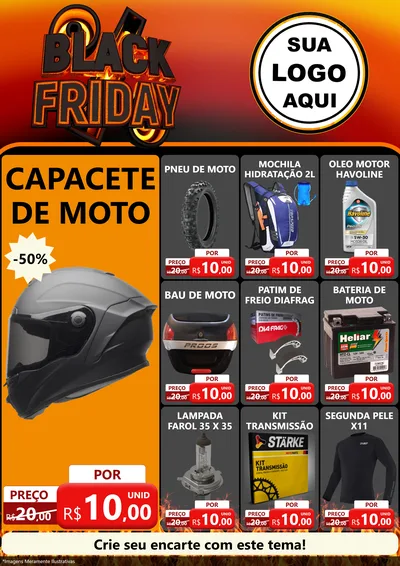 Modelo de Encarte para Encarte A4 Vertical com o tema Black Friday para Moto peças