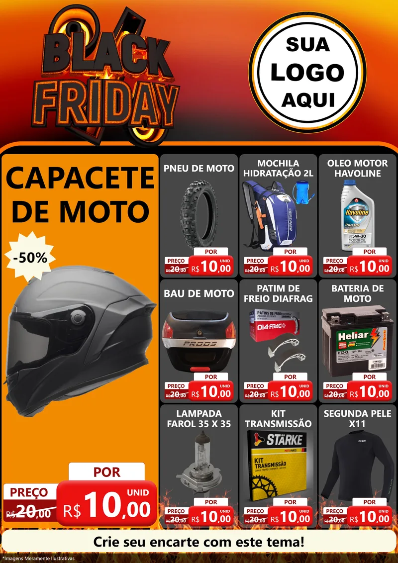 Modelo de Encarte para Encarte A4 Vertical com o tema Black Friday para Moto peças