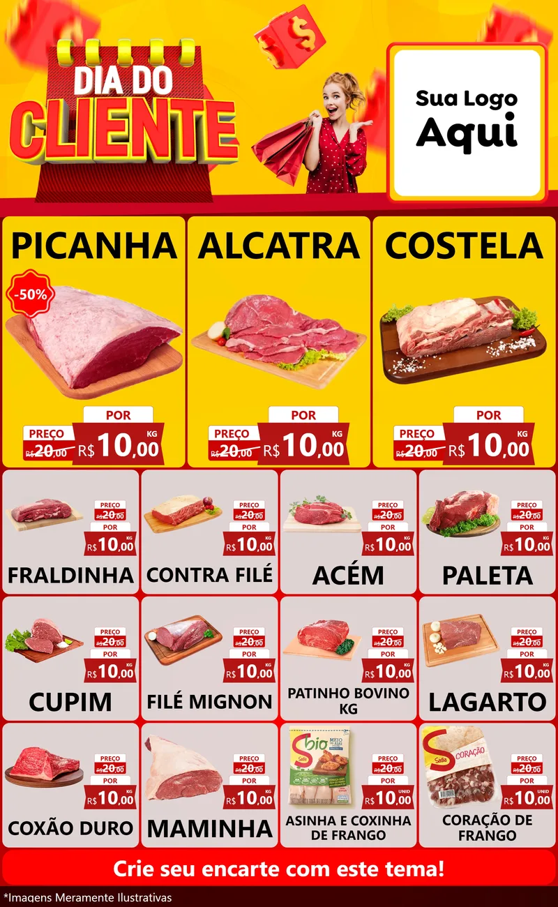Modelo de Encarte para Encarte Grande com o tema Dia do Cliente para Açougue