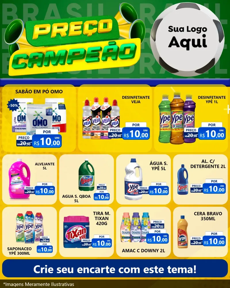 Modelo de Rede Social para Feed Instagram com o tema Preço Campeão - Copa para Produtos de Limpeza