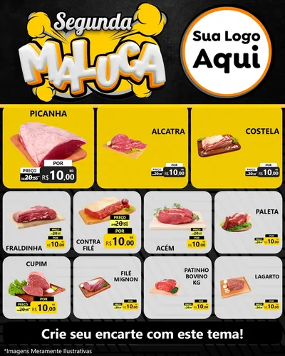Modelo de Rede Social para Feed Instagram com o tema Segunda Maluca para Açougue