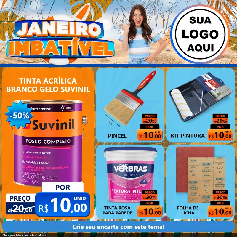 Modelo de Rede Social para Feed Facebook com o tema Janeiro Imbatível para Tintas e Ferramentas