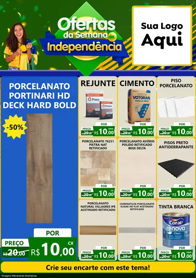 Modelo de Encarte para Encarte A4 Vertical com o tema Ofertas da Semana da Independência para Pisos e revestimentos