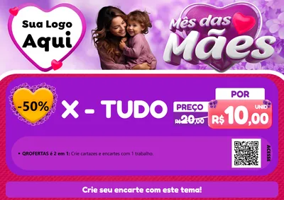 Modelo de Cartaz para Cartaz A4 Horizontal com o tema Mês das Mães para Hamburgueria