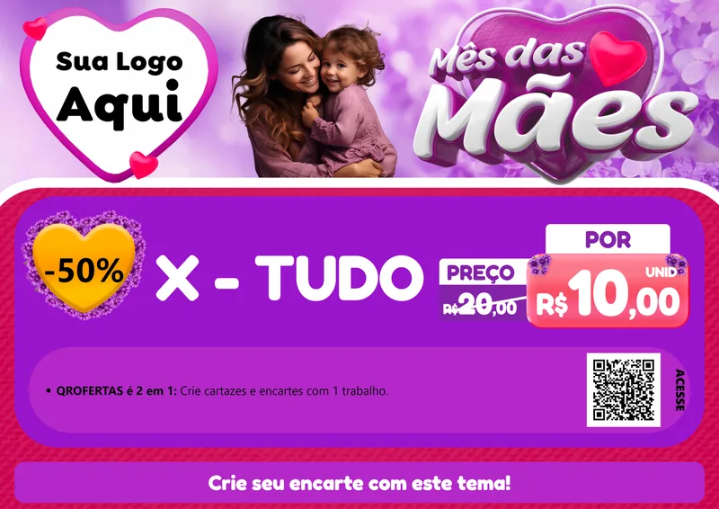 Modelo de Cartaz para Cartaz A4 Horizontal com o tema Mês das Mães para Hamburgueria