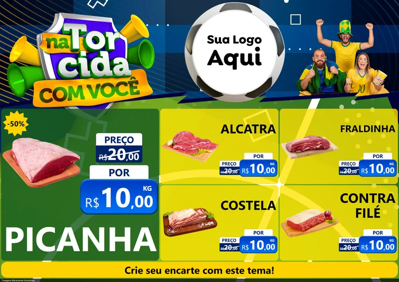 Modelo de Encarte para Encarte A4 Horizontal com o tema Na Torcida Com Você - Copa para Açougue
