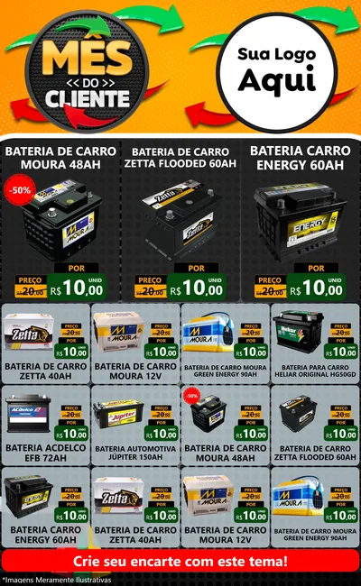 Modelo de Encarte para Encarte Grande com o tema Mês do Cliente para Baterias Elétricas