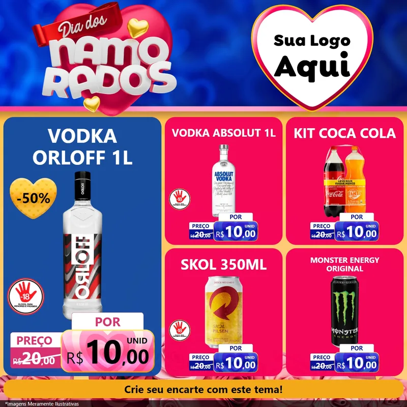 Modelo de Rede Social para Feed Facebook com o tema Dia dos namorados para Distribuidora de bebidas