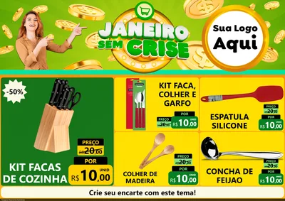 Modelo de Encarte para Encarte A4 Horizontal com o tema Janeiro Sem Crise para Utilidades Domésticas