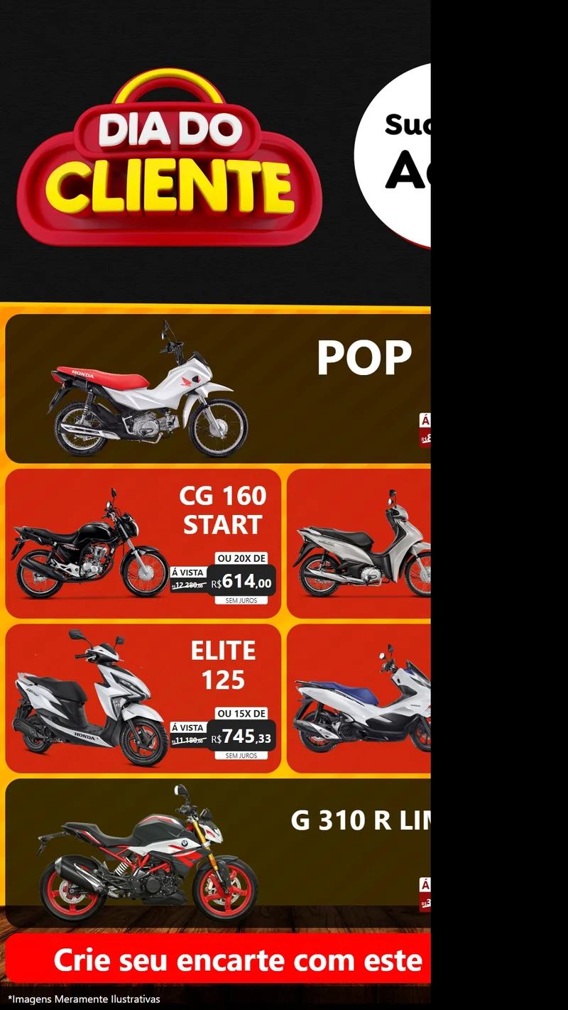 Modelo de TV para TV Vertical com o tema Dia do Cliente para Concessionaria de Motos