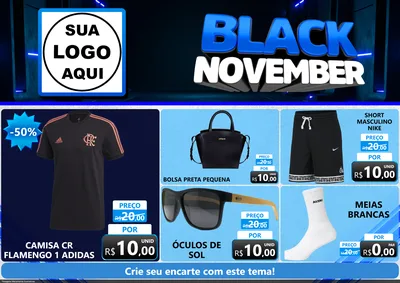 Modelo de Encarte para Encarte A4 Horizontal com o tema Black November para Roupas e acessórios