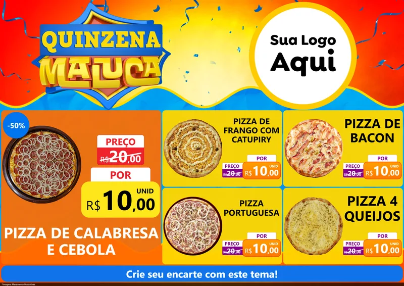 Modelo de Encarte para Encarte A4 Horizontal com o tema Quinzena Maluca para Pizzaria