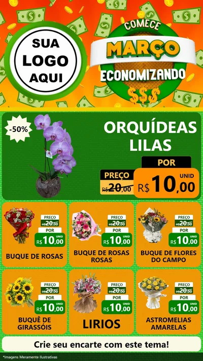 Modelo de Rede Social para Stories com o tema Comece Março Economizando para Floricultura e jardim