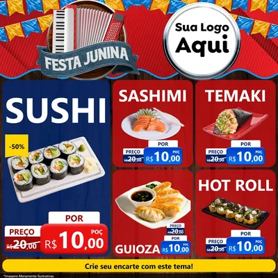 Modelo de Rede Social para Feed Facebook com o tema Festa Junina para Comida japonesa