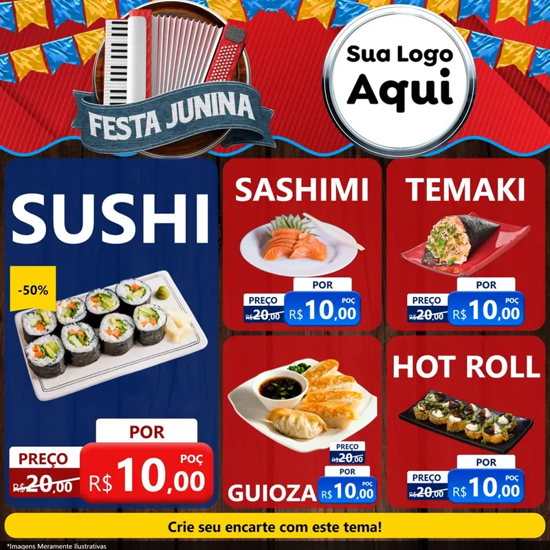 Modelo de Rede Social para Feed Facebook com o tema Festa Junina para Comida japonesa