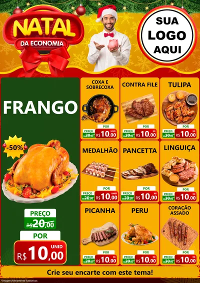 Modelo de Encarte para Encarte A4 Vertical com o tema Natal da Economia para Assados