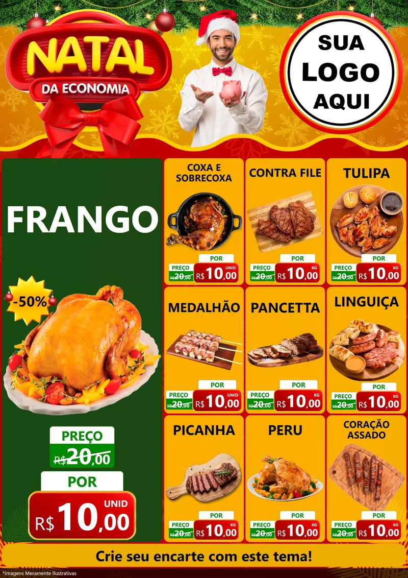 Modelo de Encarte para Encarte A4 Vertical com o tema Natal da Economia para Assados