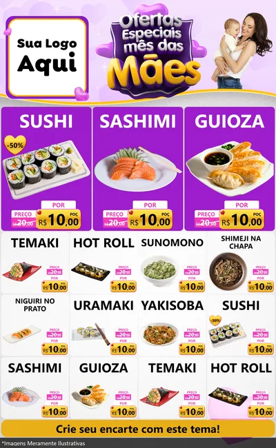 Modelo de Encarte para Encarte Grande com o tema Ofertas Especiais - Mês das Mães para Comida japonesa