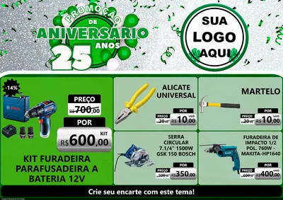Modelo de Encarte para Encarte A4 Horizontal com o tema Promoção de Aniversário - 25 Anos para Maquinas e Ferramentas