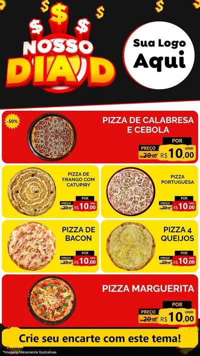 Modelo de TV para TV Vertical com o tema Nosso Dia D para Pizzaria