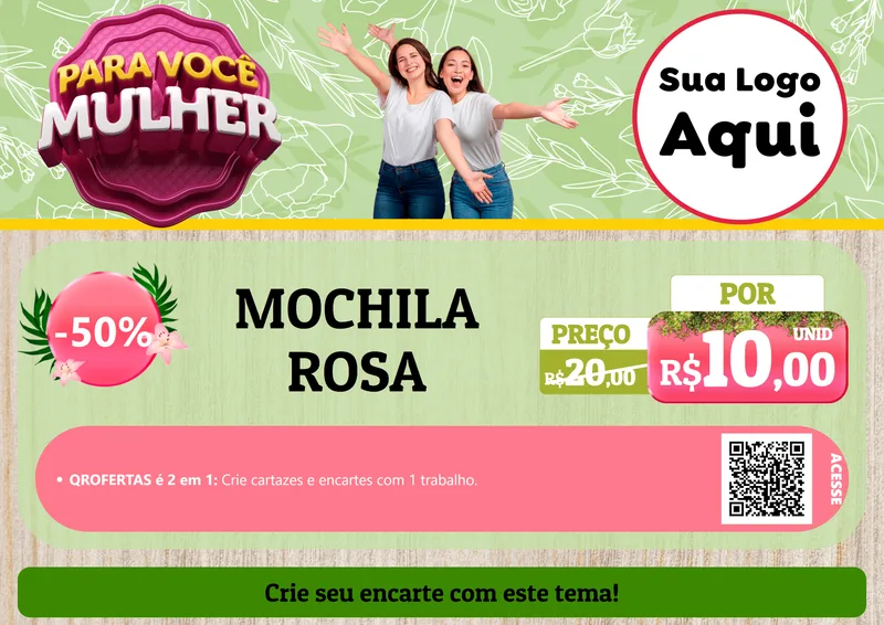 Modelo de Cartaz para Cartaz A4 Horizontal com o tema Para Você Mulher para Papelaria