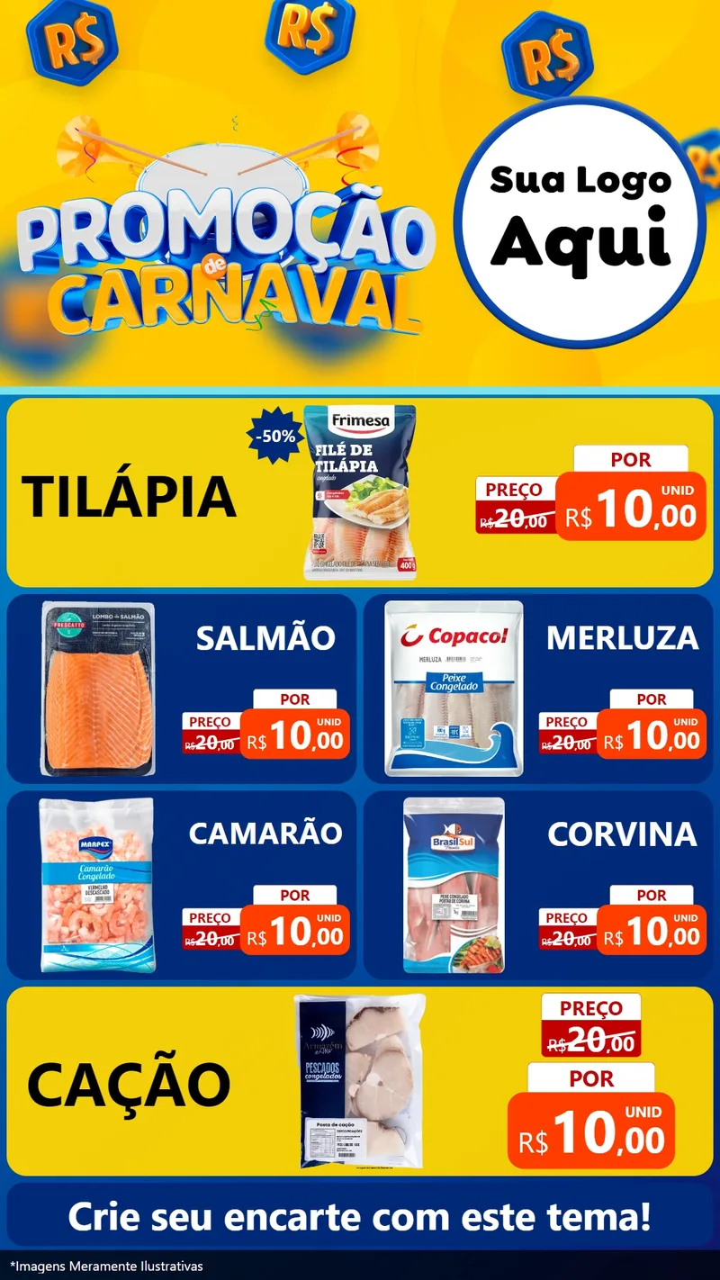 Modelo de TV para TV Vertical com o tema Promoção de Carnaval para Peixaria