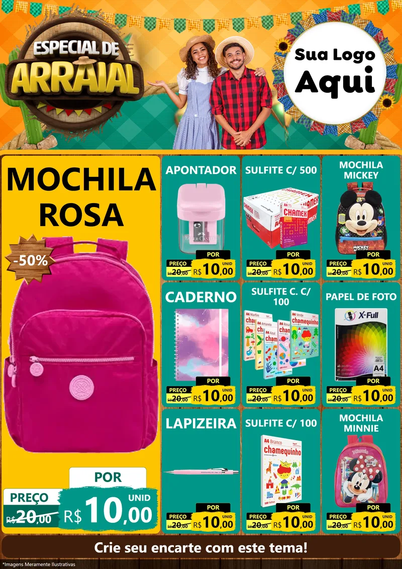 Modelo de Encarte para Encarte A4 Vertical com o tema Especial De Arraial para Papelaria