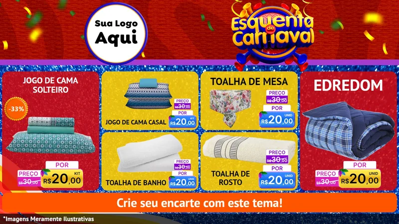 Modelo de TV para TV Horizontal com o tema Esquenta de Carnaval para Cama, Mesa e Banho