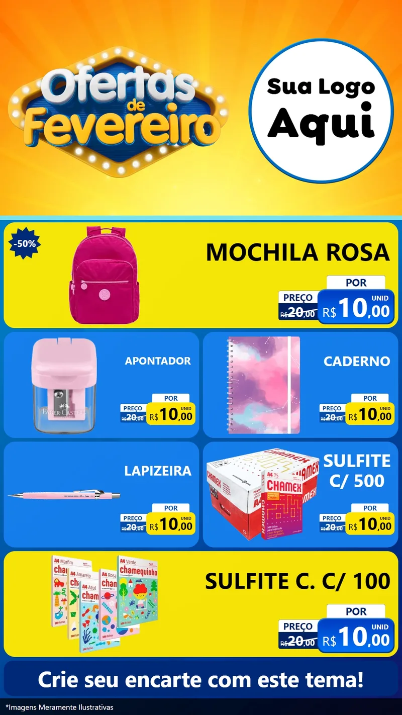 Modelo de TV para TV Vertical com o tema Ofertas de Fevereiro para Papelaria