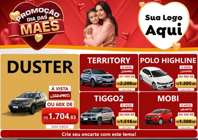 Modelo de Encarte para Encarte A4 Horizontal com o tema Promoção Dia das Mães para Concessionaria de Carros