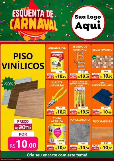 Modelo de Encarte para Encarte A4 Vertical com o tema Esquenta de Carnaval para Material para Construção