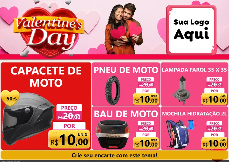 Modelo de Encarte para Encarte A4 Horizontal com o tema Valentine's Day para Moto peças