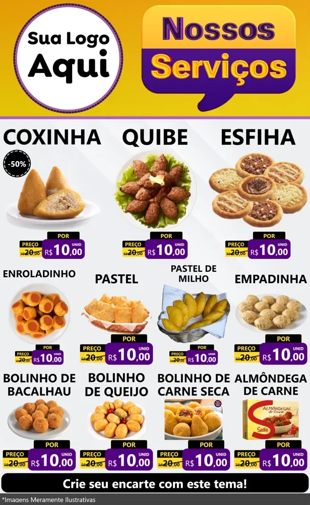 Modelo de Encarte para Encarte Grande com o tema Nossos Serviços para Salgadaria