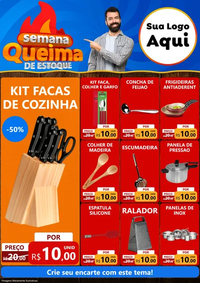 Modelo de Encarte para Encarte A4 Vertical com o tema Semana Queima de Estoque para Utilidades Domésticas