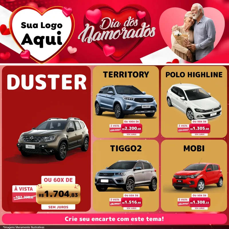 Modelo de Rede Social para Feed Facebook com o tema Dia Dos Namorados para Concessionaria de Carros