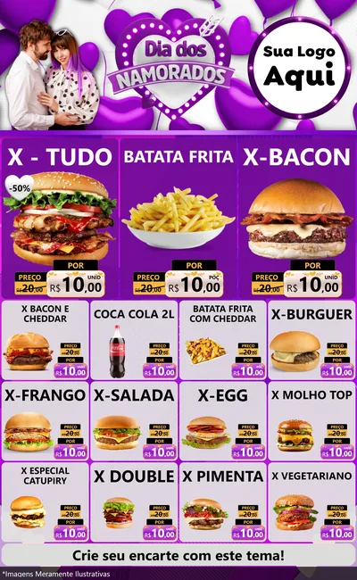 Modelo de Encarte para Encarte Grande com o tema Dia dos Namorados para Hamburgueria