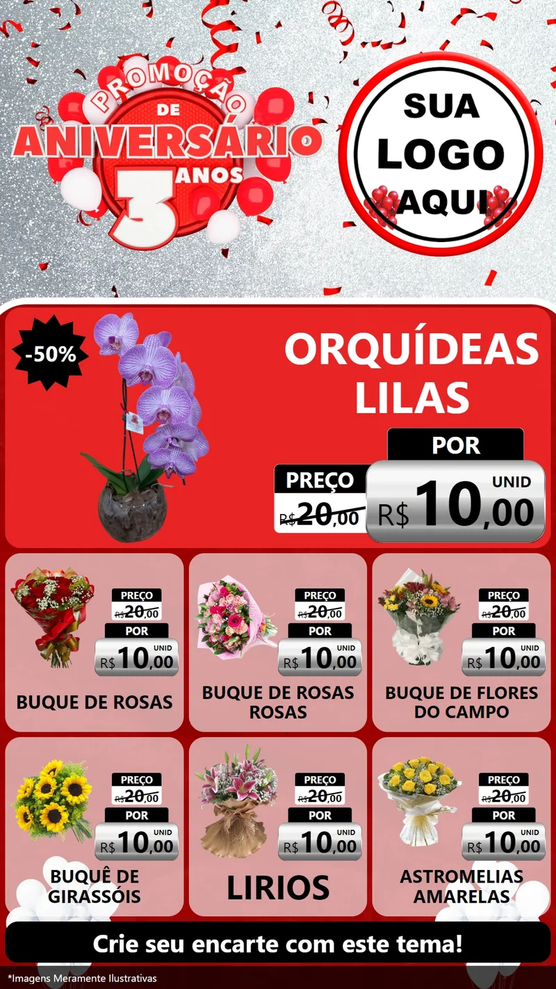 Modelo de Rede Social para Stories com o tema Promoção de Aniversário - 3 Anos para Floricultura e jardim