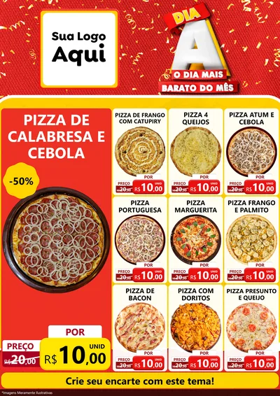 Modelo de Encarte para Encarte A4 Vertical com o tema Dia A o Dia Mais Barato do Mês para Pizzaria
