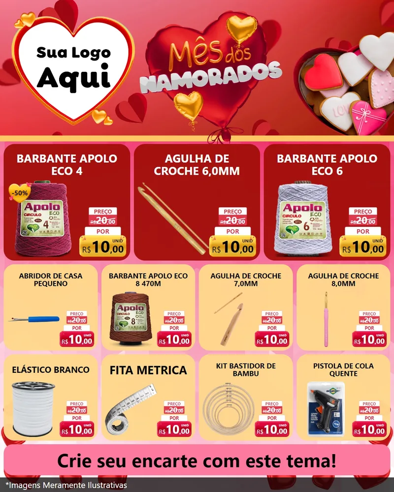 Modelo de Rede Social para Feed Instagram com o tema Mês dos Namorados para Armarinho e Aviamentos