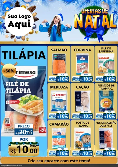 Modelo de Encarte para Encarte A4 Vertical com o tema Ofertas de Natal para Peixaria