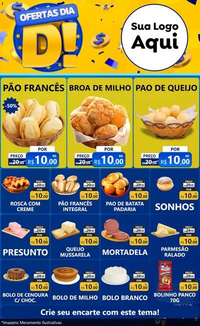 Modelo de Encarte para Encarte Grande com o tema Ofertas Dia D para Padaria